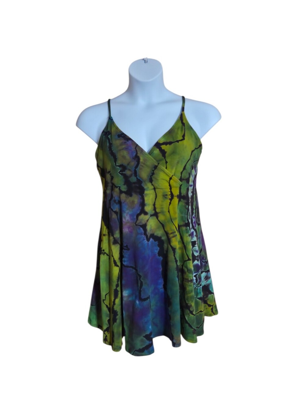 Tie Dye Mini Tank Top Dress KATYA MOON DYES Sz XL Festival Beach Green Purple